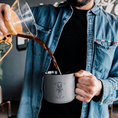a man holding a coffee cup